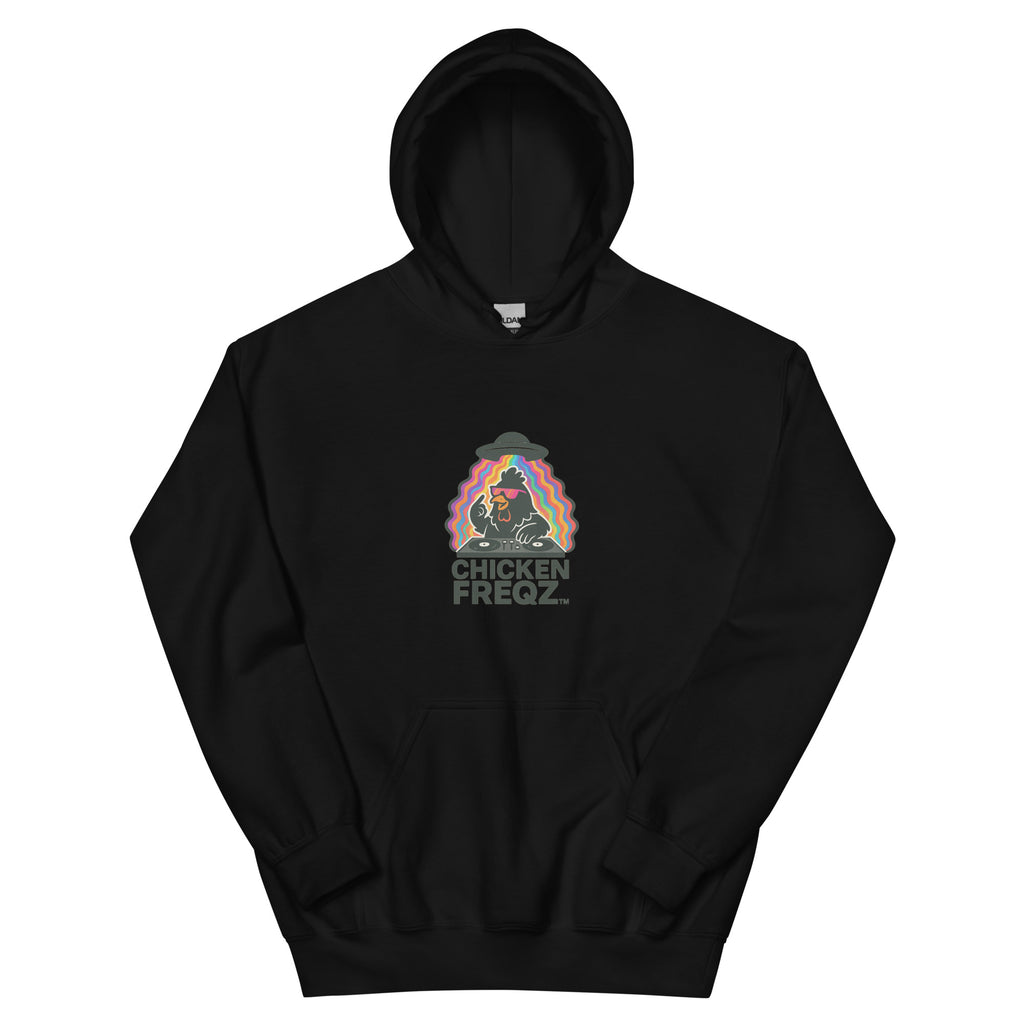 Chicken Freqz Hoodie in Black – spiritual streetwear by Freddie Funk

