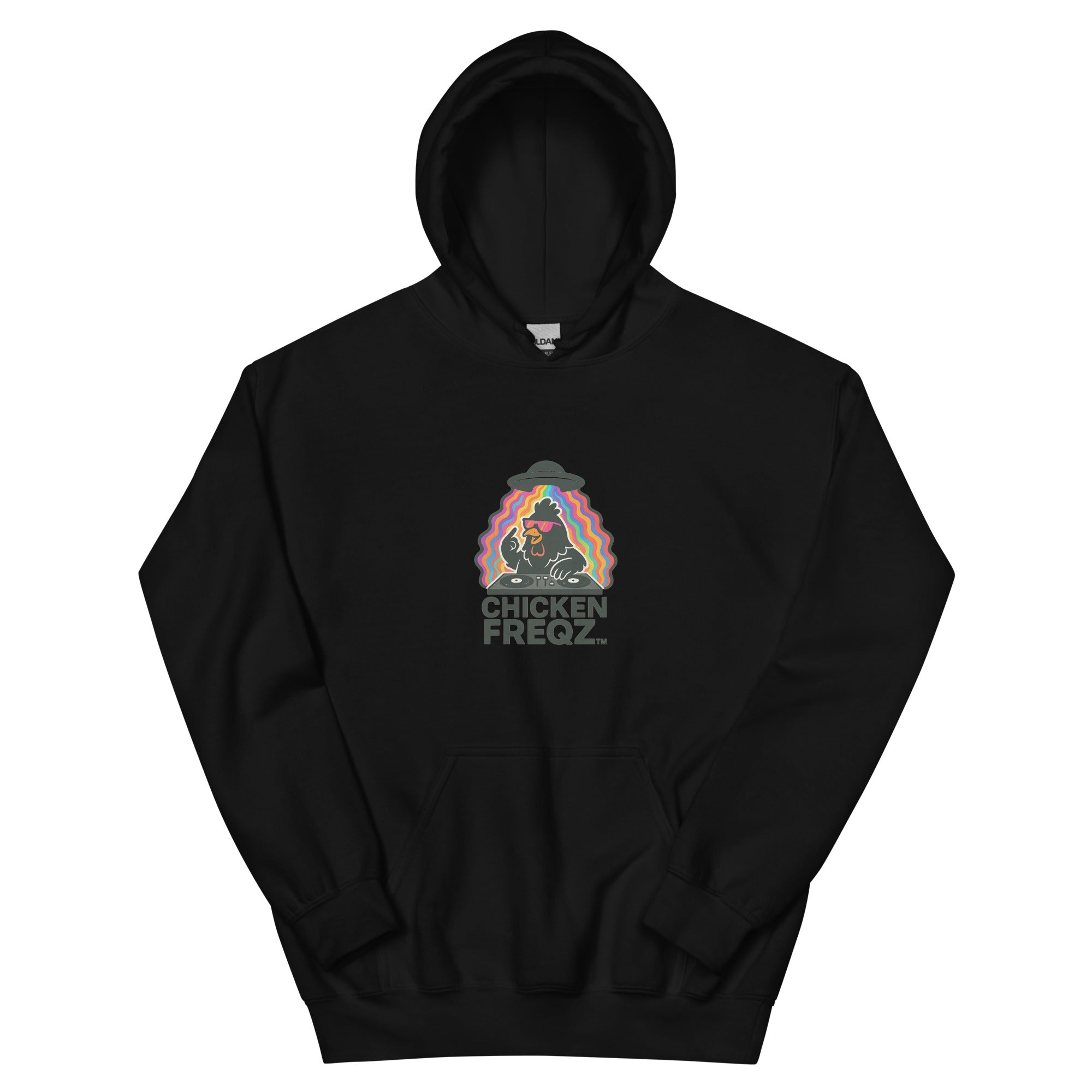 Chicken Freqz Hoodie in Black – spiritual streetwear by Freddie Funk
