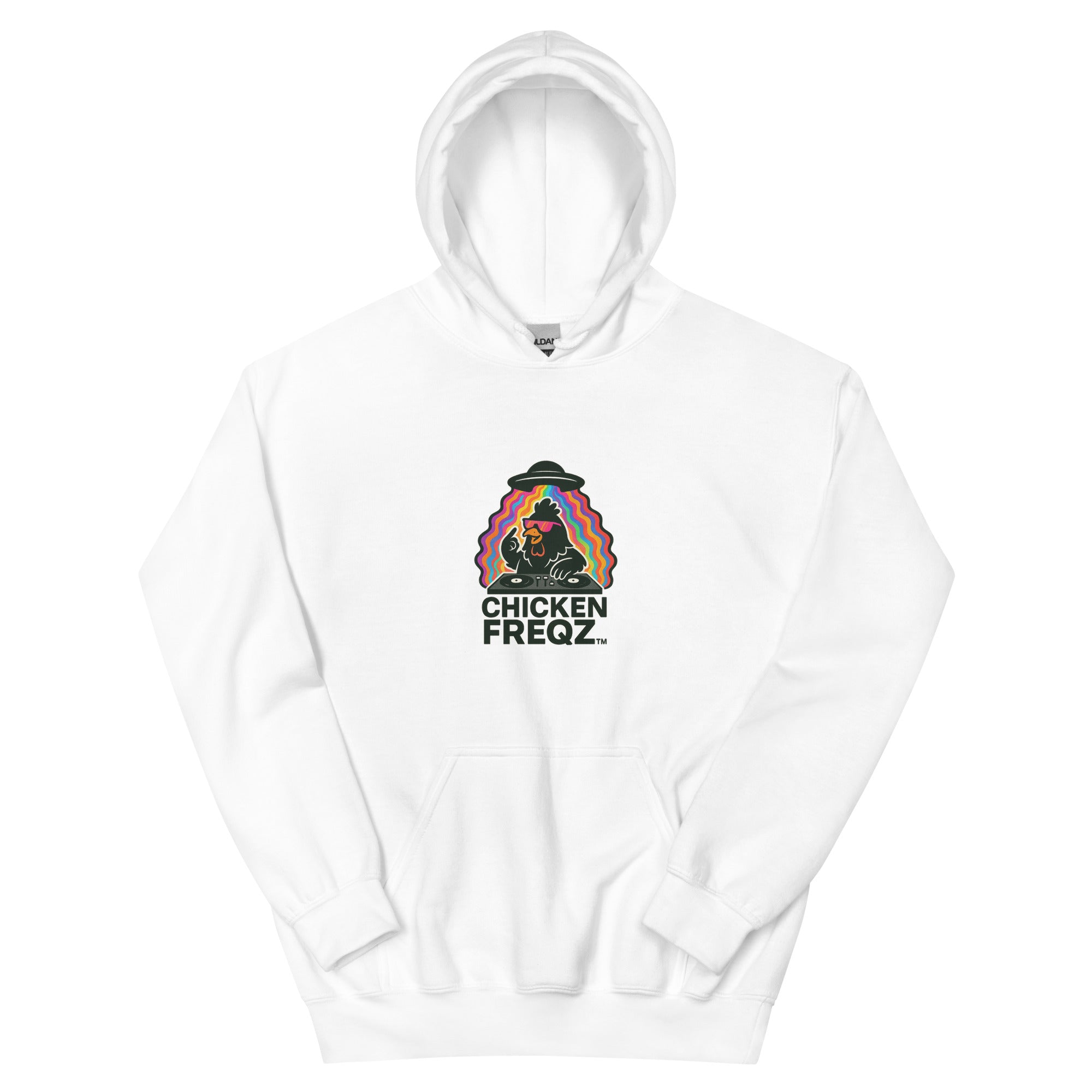 Chicken Freqz Hoodie in White – metaphysical apparel by Freddie Funk
