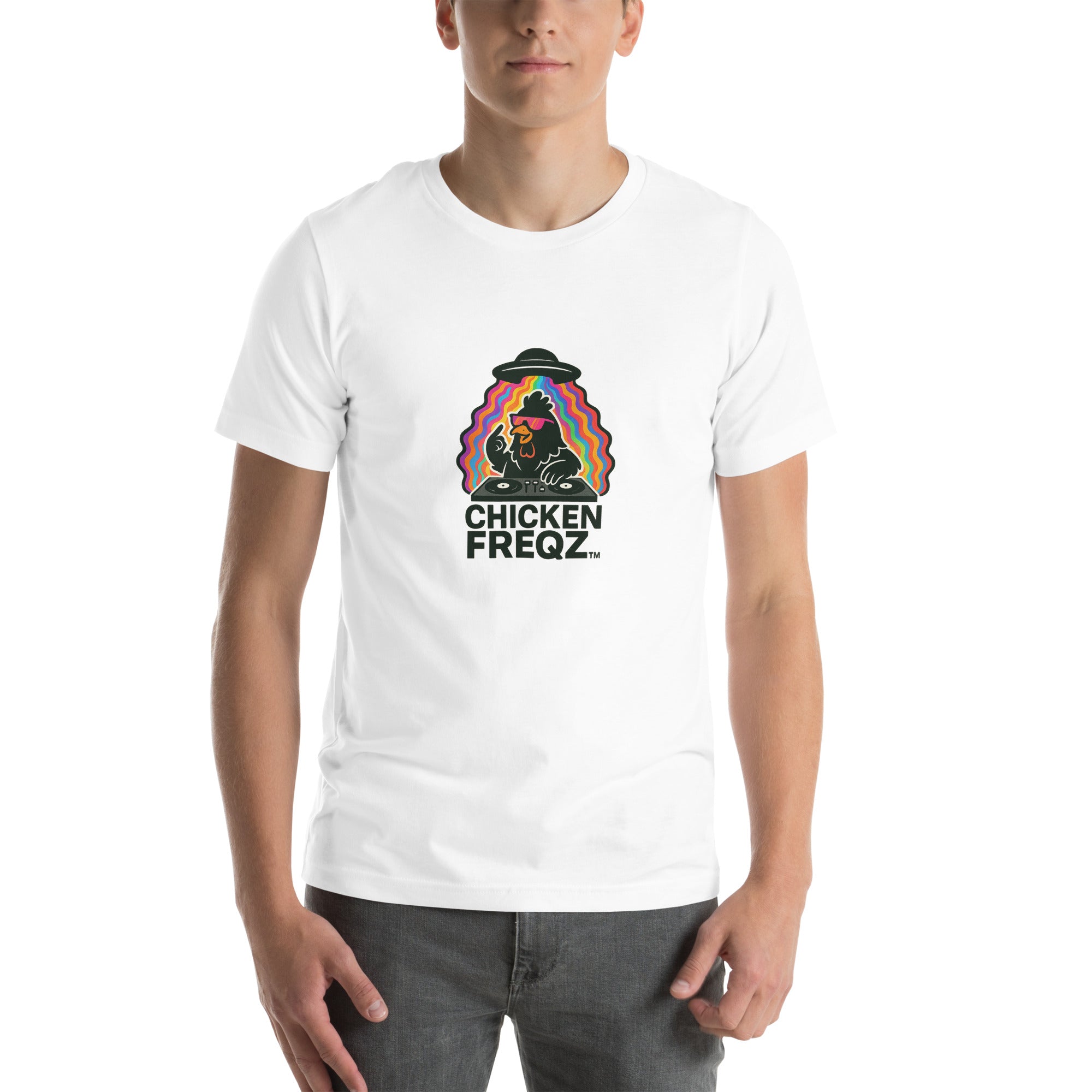 Chicken Freqz T-Shirt in White – metaphysical apparel by Freddie Funk
